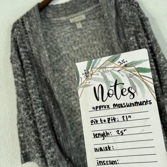 Dress Barn Open Knit Texture Cardigan Gray M Boho Coastal Cottage Transitional - Picture 7 of 9
